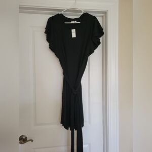 NWT Gap Black Flutter Sleeve Tie Waist Dress - Size L